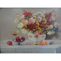 Keist Vukovic, O/B Still Life with Flowers & Fruit