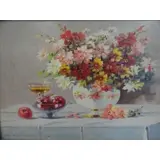 Keist Vukovic, O/B Still Life with Flowers & Fruit