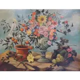 William Skilling, Large O/C Floral Still Life with Cockatoo