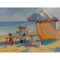 Martin Lindenau, A great looking painting, Oil on Canvas Beach Scene
