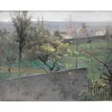 Robert Legrand Johnstone, A beautiful impressionist landscape with houses, Oil on Canvas