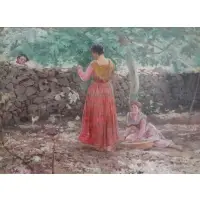 John Conway, Garden in Rome., Oil on Canvas "Garden in Rome." Initialed lower left