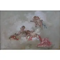 Vigilio Tojetti, Virgilio Tojetti, Italian, 1851 - 1901, Oil on Canvas Study of Cherubs