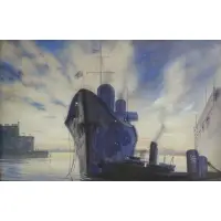 Phil Santry, Untitled, Watercolor of a Ship at Port