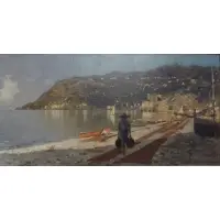 Gaetano Capone, O/C Italian Coast with Figure Carrying Vessels
