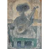 Omar El Nagdi, Untitled, 1961 Oil & Sand on Masonite "Le Menestrel."Signed and dated upper left