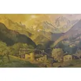 Luigi Cergoli, O/C Mountain Landscape with Houses and Figure