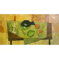 Mel Fowler, Mel Fowler, American, 20th century, Oil on Board Cubist Still Life