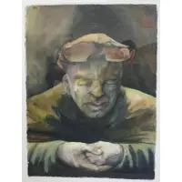 Michael Kuch, Michael Kuch, American, 20th/21st C.From a storage warehouse, Watercolor Portrait of a man