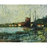 Donald Purdy, O/B Coastal Landscape with Boats