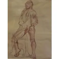 Joan Rudd, Male Figure Study, Red Chalk on Paper