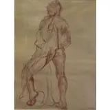 Joan Rudd, Male Figure Study, Red Chalk on Paper
