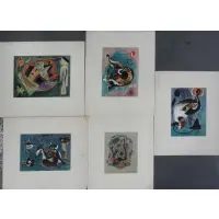 George Constantine, Untitled, 5 Gouaches on Bookpages