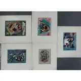 George Constantine, Untitled, 5 Gouaches on Bookpages