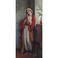 Wm A Dolland, Orientalist O/C Beauty with a Bird