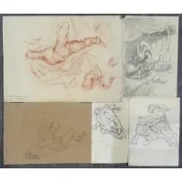 Hyman Bloom, Study for the Flying Tackle, 5 Drawings on Paper