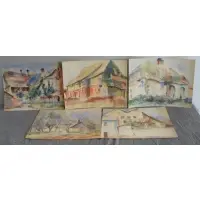 Natan Korzeń, Untitled, 5 Watercolors of Village Scenes