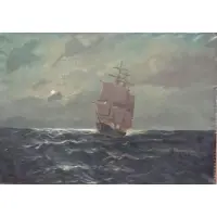 Marc Ottee, Marc Ottee, Dutch, 20th century, Oil on Canvas Moonlit Marinescape