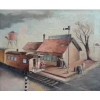 L. Edw Dunn, WPA Style O/C of Departing Train
