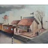 L. Edw Dunn, WPA Style O/C of Departing Train