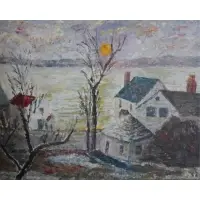 Mortimer Borne, Sunrise Nyack., Oil on Canvas "Sunrise Nyack." Signed and dated lower right