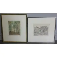 Mortimer Borne, Cornfields and willow, 2 Pencil Signed Etchings