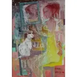Omar El Nagdi, Le Chat Blanc., Oil on Canvas "Le Chat Blanc." Signed and dated 1998 lower right