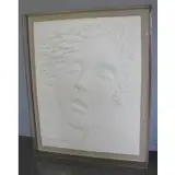 Frank Gallo, In museum quality Lucite & oak frame, Large Cast Paper Sculpture in Lucite Frame of a Woman