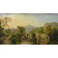 T.S Barber, Thomas Stanley Barber, British, fl.1891 - 1899, Oil on Board European Landscape