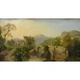 T.S Barber, Thomas Stanley Barber, British, fl.1891 - 1899, Oil on Board European Landscape