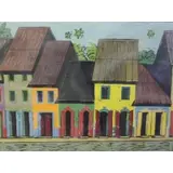 Emilio Sánchez Font, Emilio Sanchez, Cuban- American, 1921 - 1999, Large Woodcut of Houses