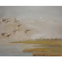 F.W Benson, , After, Watercolor of Ducks in Flight Signed center