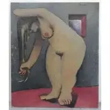 Harold Zussin, Harold Zussin, American, 1915 - 1994, Oil on Canvas of Nude Drying Hair