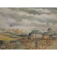 Charles H. Ebert, W/C of Man Flying Kite in Country Landscape