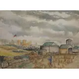 Charles H. Ebert, W/C of Man Flying Kite in Country Landscape