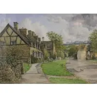 Peter Hodge, English Street Scene, Watercolor