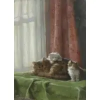 Daniel Merlin, Untitled, Oil on Panel of Kittens