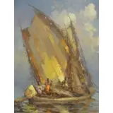 Frits Lucien Ohl, Frits Lucien Ohl, Dutch, 1904 - 1976, Oil on Board of a Sailboat