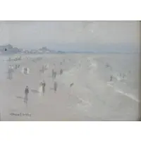 Clarence E Braley, Clarence E. Braley, American, 1854 - 1927, Oil on Canvas Beach Scene