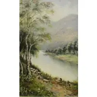 S.R Daniels, The Highland River., Oil on Board "The Highland River." Signed lower right