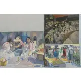 Joseph Newman, Procession Mexico, 3 Oils of Mexican Market Scenes