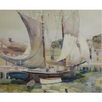 Arthur Beaumont, Untitled, Watercolor Harbor Scene