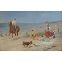 Heywood Hardy, Two old (1977) repairs - patches verso, Oil on Canvas Beach Scene