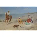 Heywood Hardy, Two old (1977) repairs - patches verso, Oil on Canvas Beach Scene
