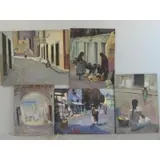 Joseph Newman, Untitled, 5 Oils of Village Scenes with Figures