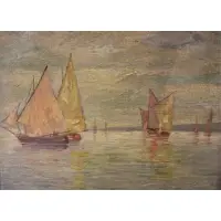 Willy Buck, German verso, Oil on Board of Boats on Water