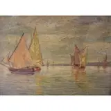 Willy Buck, German verso, Oil on Board of Boats on Water