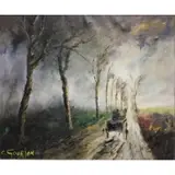 Chantal Gourjon, Impressionist O/C Landscape with Carriage