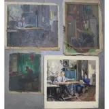 Joseph Newman, Untitled, 1 watercolor and 3 oils on canvas