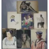 Joseph Newman, Untitled, 6 watercolors and 1 oil